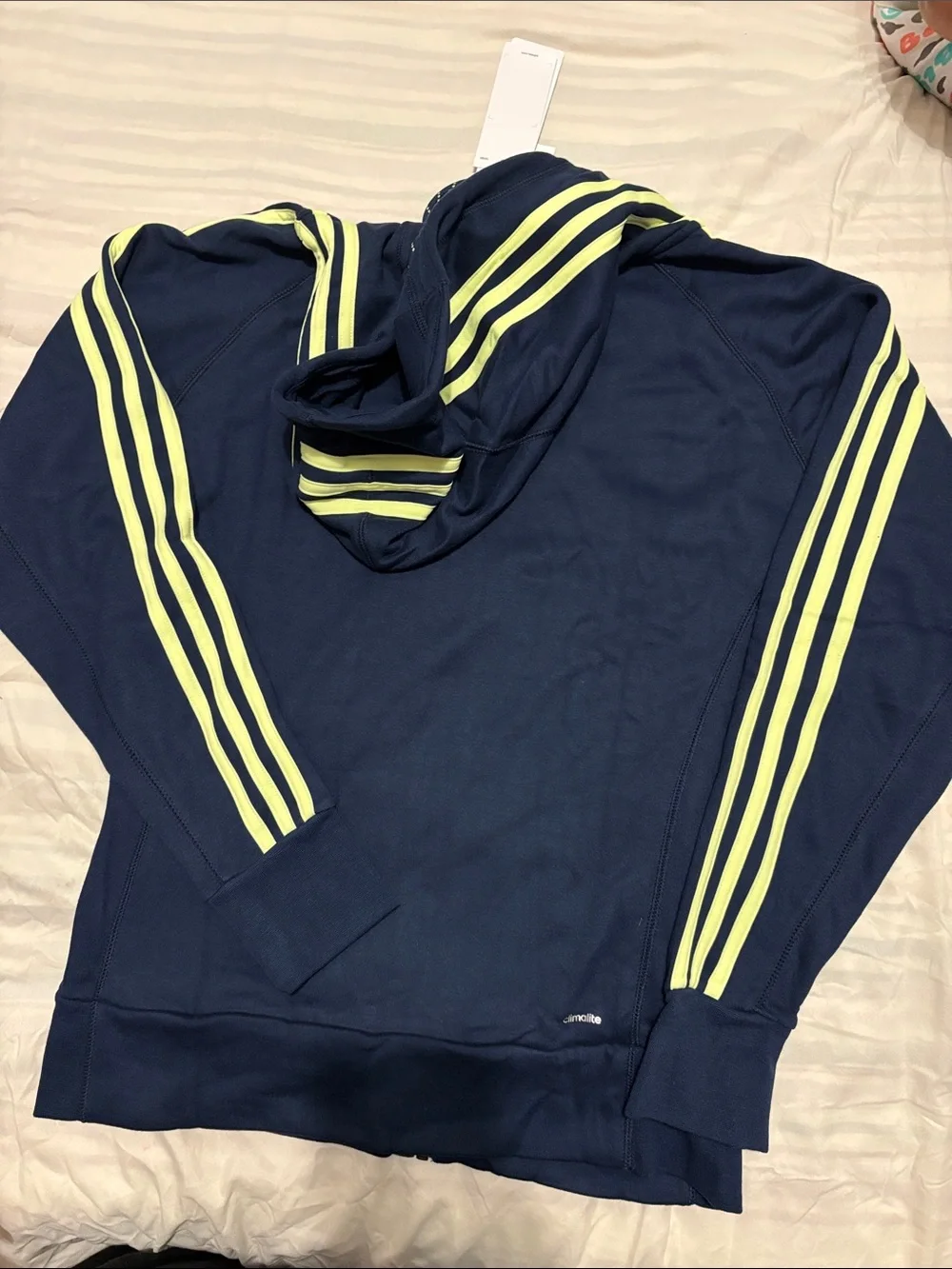 adidas Navy Full-Zip Kids Hoodie with Neon Yellow Accents